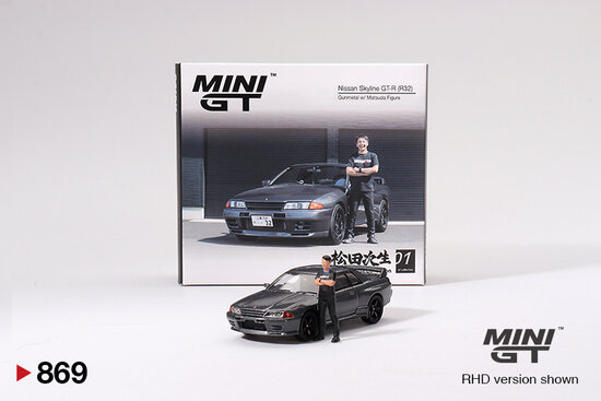 NISSAN Skyline GT-R R32 Nismo Gunmetal avec figurine T.MATSUDA
