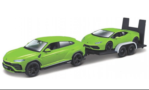 Lamborghini set of 2, Urus and Huracan with transport trailer