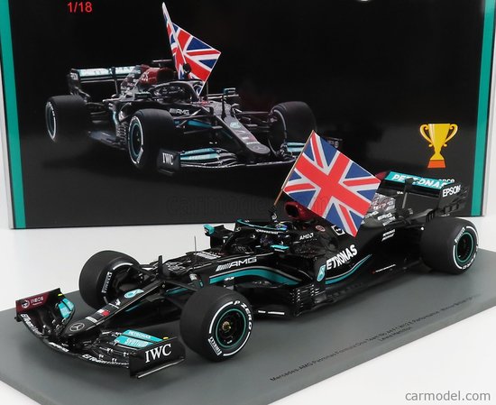 MERCEDES GP - F1 W12 MERCEDES M12 EQ POWER+ TEAM AMG PETRONAS MOTORSPORT FORMULA ONE N 44 WINNER BRITISH SILVERSTONE GP (WITH FLAG) 2021 LEWIS HAMILTON