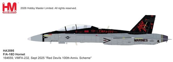 F/A-18D Hornet, VMFA-232, Sept 2025 "Red Devils 100th Anniv. Scheme"
