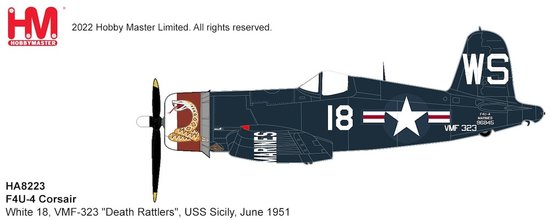 Vought F4U-4 Corsair White 18, VMF-323 "Death Rattlers", USS Sicily, June 1951 (with 8 HVAR rockets)