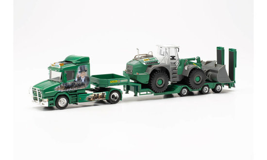 Náves SCANIA HAUBER GOLDHOFER ALLROUNDER S KOLESOVÝM NAKLADAČOM LIEBHERR „FUNKE VISBEK“ (DOLNÉ SAXONY/VISBEK)