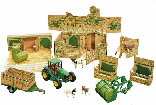  FARM BOX John Deere - Diorama Farmy s traktorem a zvířátky