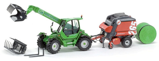 Set of telescopic handler Merlo Multifarmer a round hay baler Feraboli F265 
