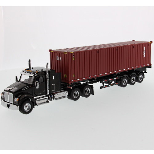 Kenworth T880 SFFA Sleeper Tandem Tractor black w/ 40' sea container