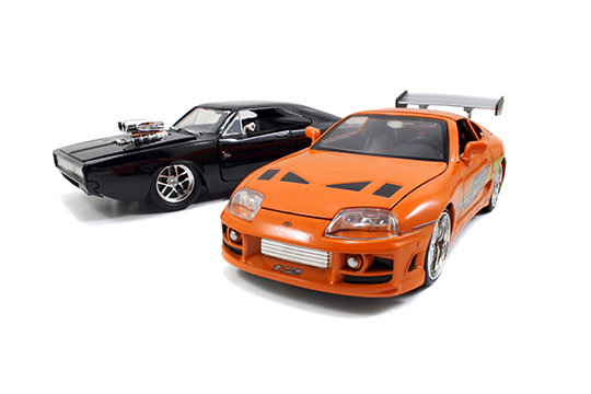 Fast and the Furious 2 PACK 1968 DODGE CHARGER GLOSS BLACK AND ORANGE Toyota Supra