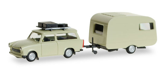 Trabant 601 Universal with roof rack and Qek Junior Caravan,
