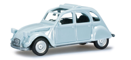 Citroen 2 CV with folding top open, light blue