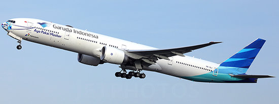 Boeing 777-300ER Garuda Indonesia "Ayo Pakai Masker" with stand