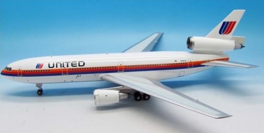 Douglas 10-10 United Airlines, Saul Bass with large titles, with stand