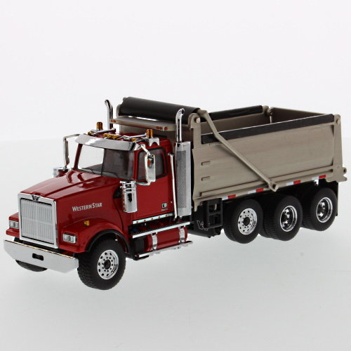 Western Star 4900 SF Dump Truck - Red cab, matte silver plated dump body