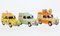 Set aus drei Autos: Austin A35 Van, RHD, Wallace & Gromit, Kollektion: Cheese Please!, Top Bun und Spick & Span Mobile