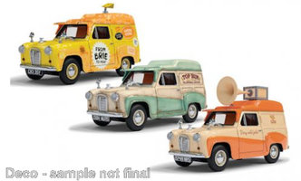 Set aus drei Autos: Austin A35 Van, RHD, Wallace & Gromit, Kollektion: Cheese Please!, Top Bun und Spick & Span Mobile