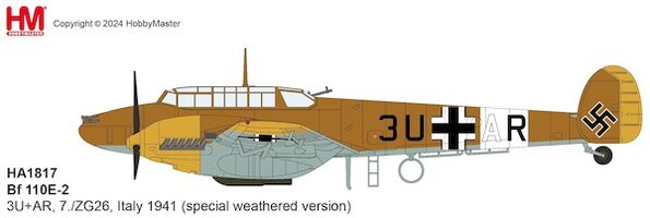 Bf110E-2 Messerscmitt Luftwaffe, 3U+AR, 7./ZG 26, Itálie 1941 (speciální větrná verze)