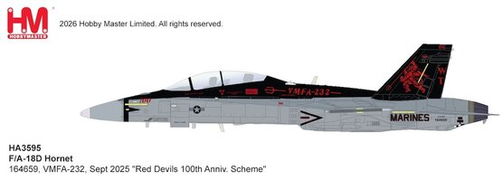 F/A-18D Hornet, VMFA-232, Sept 2025 "Red Devils 100th Anniv. Scheme"