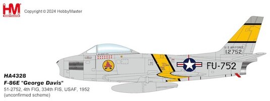 North American F-86E Sabre "George Davis" 51-2752, 4th FIG, 334th FIS, USAF, 1952