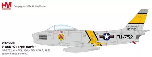 North American F-86E Sabre "George Davis" 51-2752, 4th FIG, 334th FIS, USAF, 1952