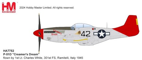 P51D Mustang USAAF "Creamer's Dream" flown by 1st Lt. Charles White, 301st FS, Ramitelli, Italy 1945