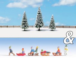 Decoration Set "Children in Snow & Snowy Fir Tree"