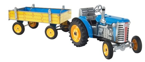 Traktor ZETOR s vlečkou - kovové disky - varianta modrá