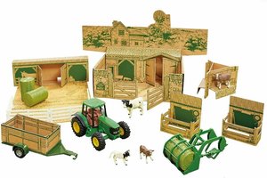  FARM BOX John Deere - Diorama Farmy s traktorem a zvířátky