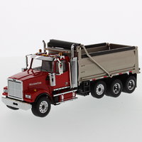 Western Star 4900 SF Dump Truck - Red cab, matte silver plated dump body