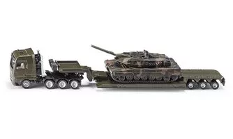 SIKU Super - Ťahač s podvalníkom prepravujúcí tank