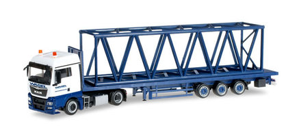  MAN TGX XLX Euro 6 platform semitrailer with girder mast parts 12m "Wasel Krane"