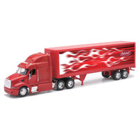 Peterbilt 387 red, with box semi-trailer